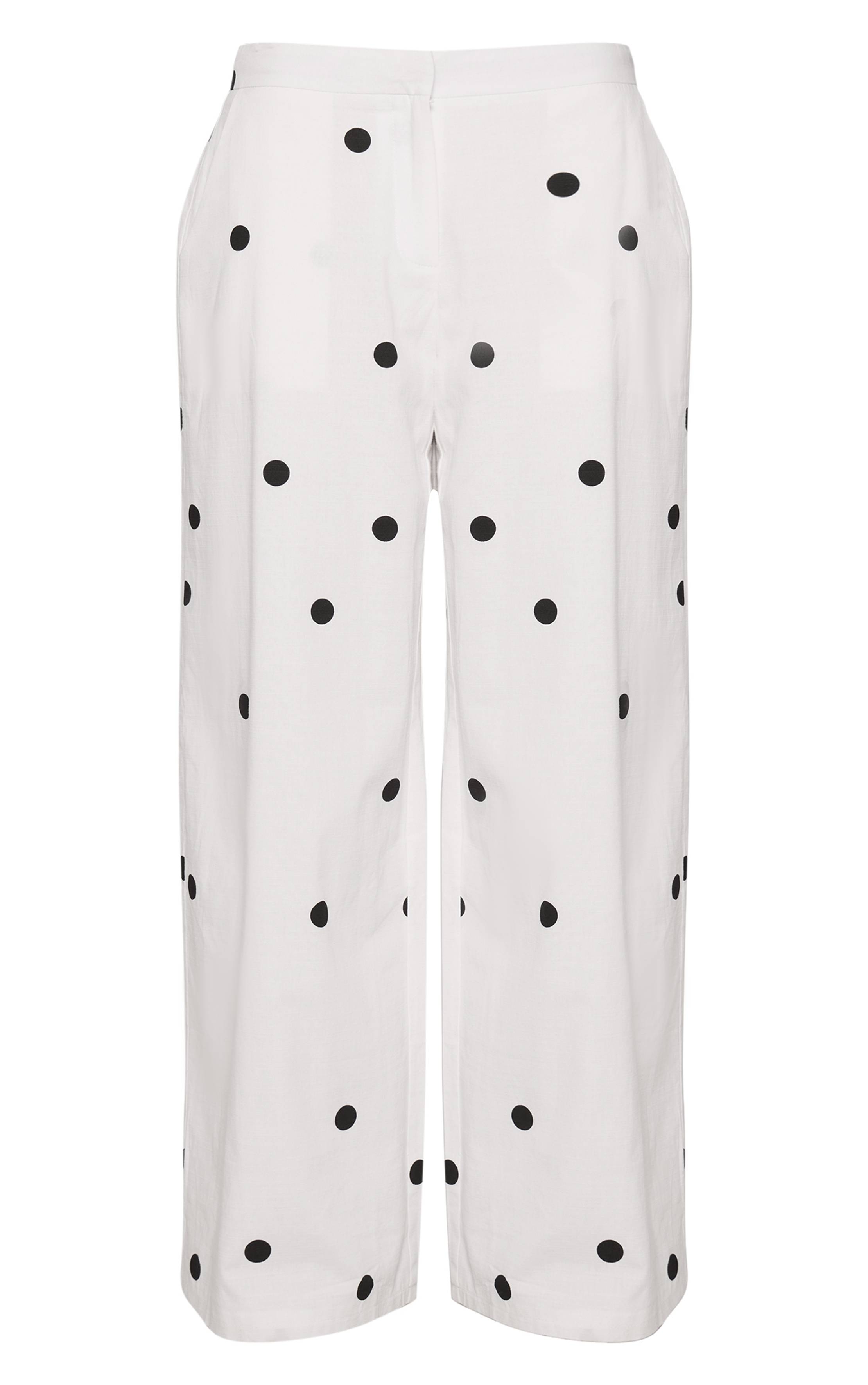 Blanc Pantalon Tailleur En Coton À Pois