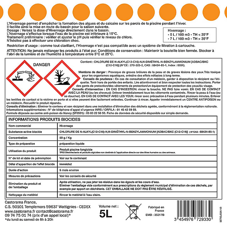 Produit d'hivernage pour piscine 5L