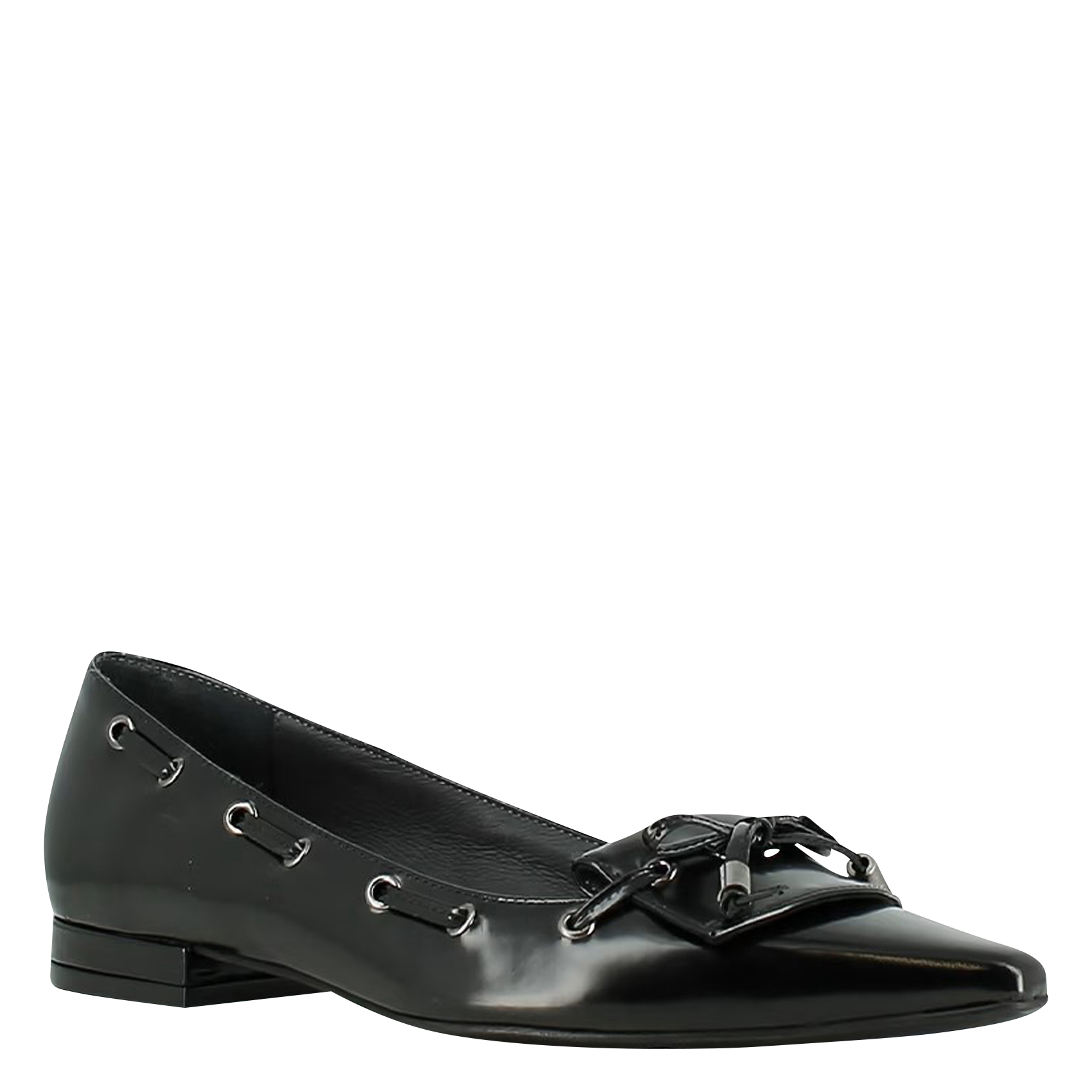 DYNAMO - Ballerines à lacets en cuir glacé | Noir