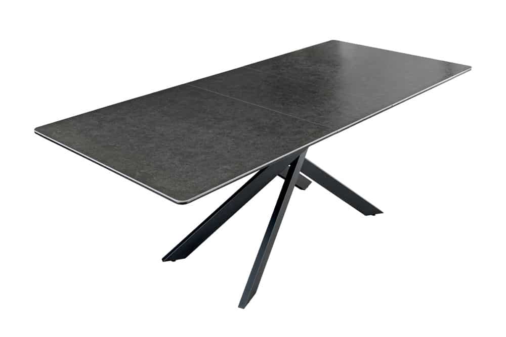 Ausziehbarer Esstisch ALPINE 160-200cm anthrazit Keramik schwarzes Metallgestell