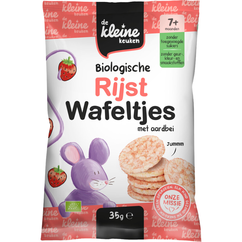De Kleine Keuken Biologische rijstwafeltjes aardbei 7m+
