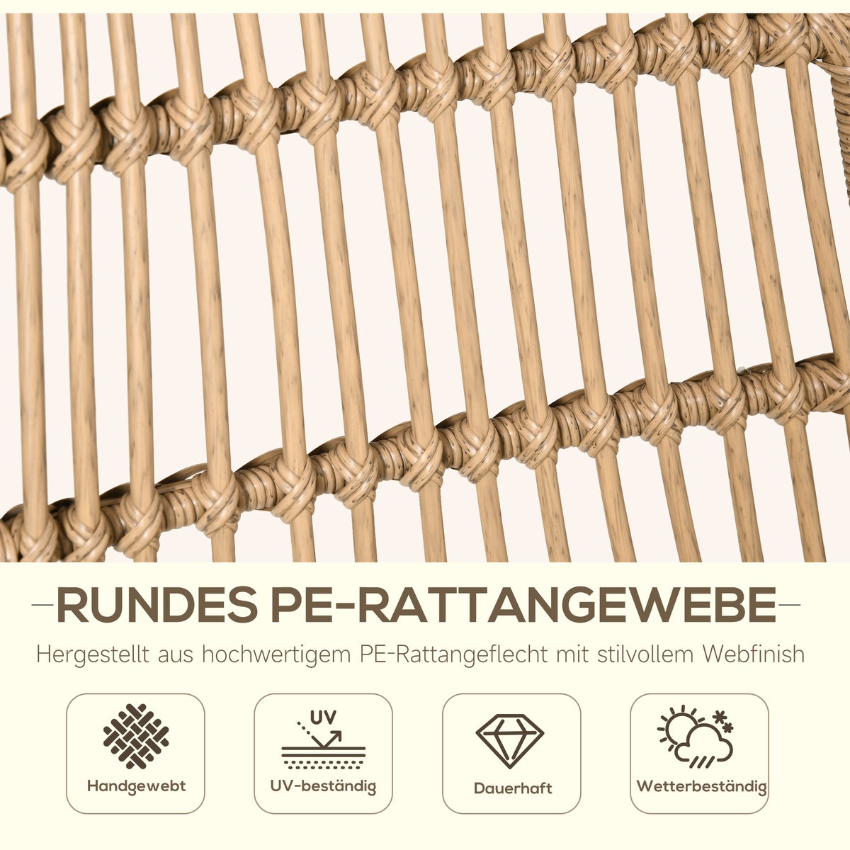 Outsunny 5-delige polyrotan tuinmeubelset, tuinset met 4 stoelen, 46L x 60B x 89H cm, metaal, naturel