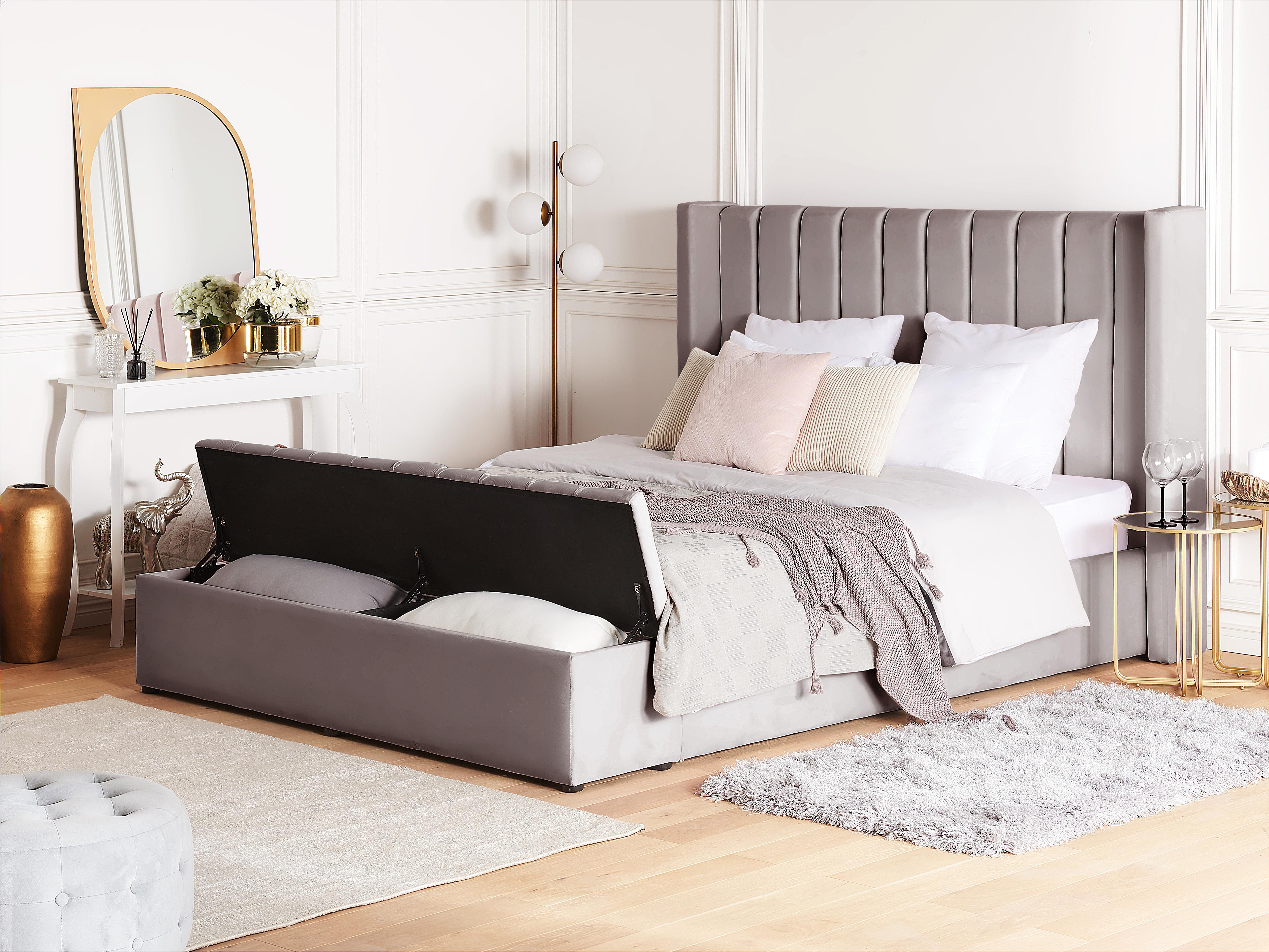 Bed met opbergbankje Fluweel NOYERS 180 x 200 cm Grijs