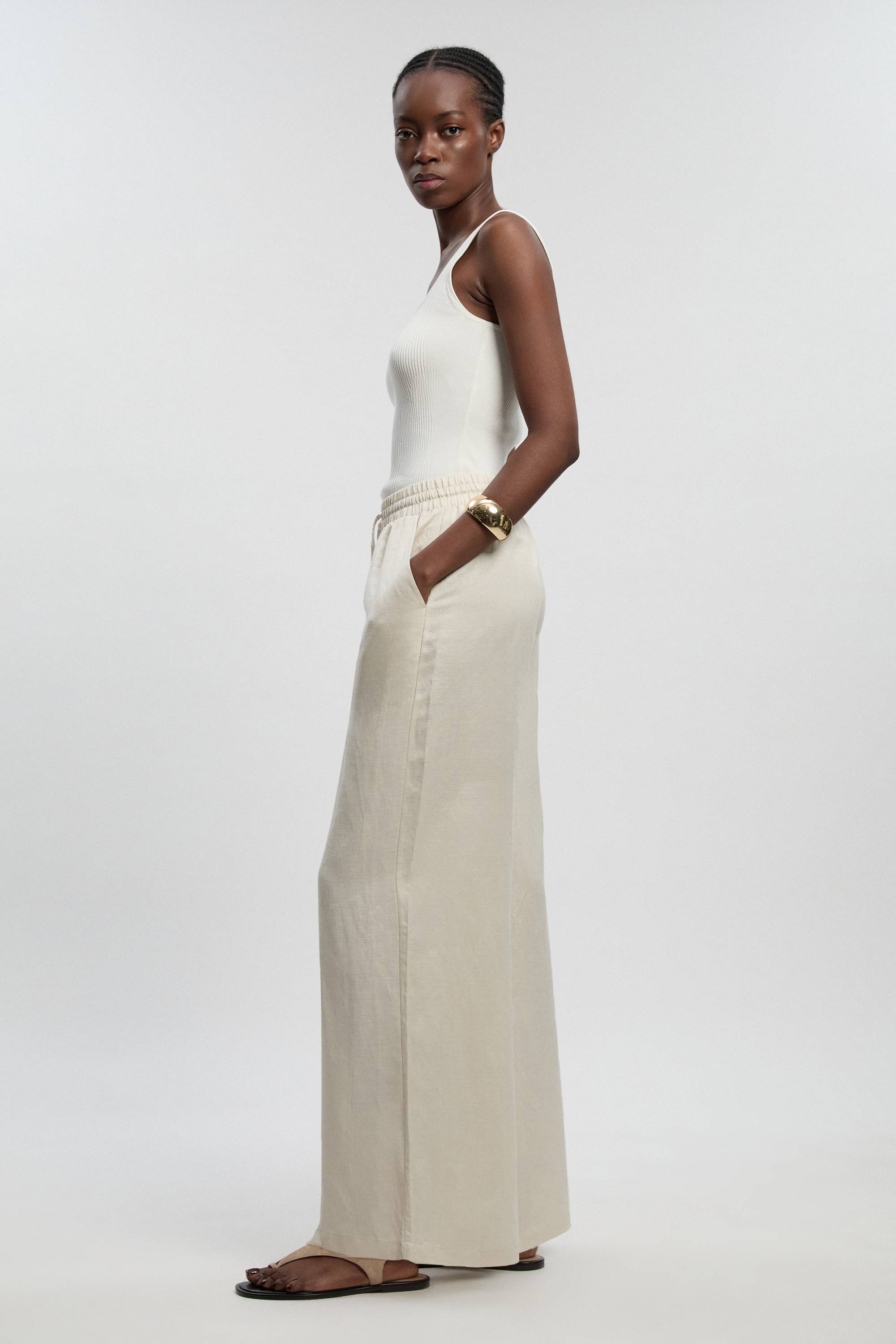 KarenMillen Pantalon tissé en lin à jambes larges