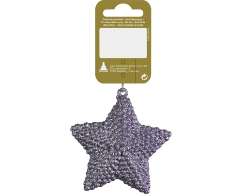 Kerstdecoratie hangende ster glitter 7,5 cm paars