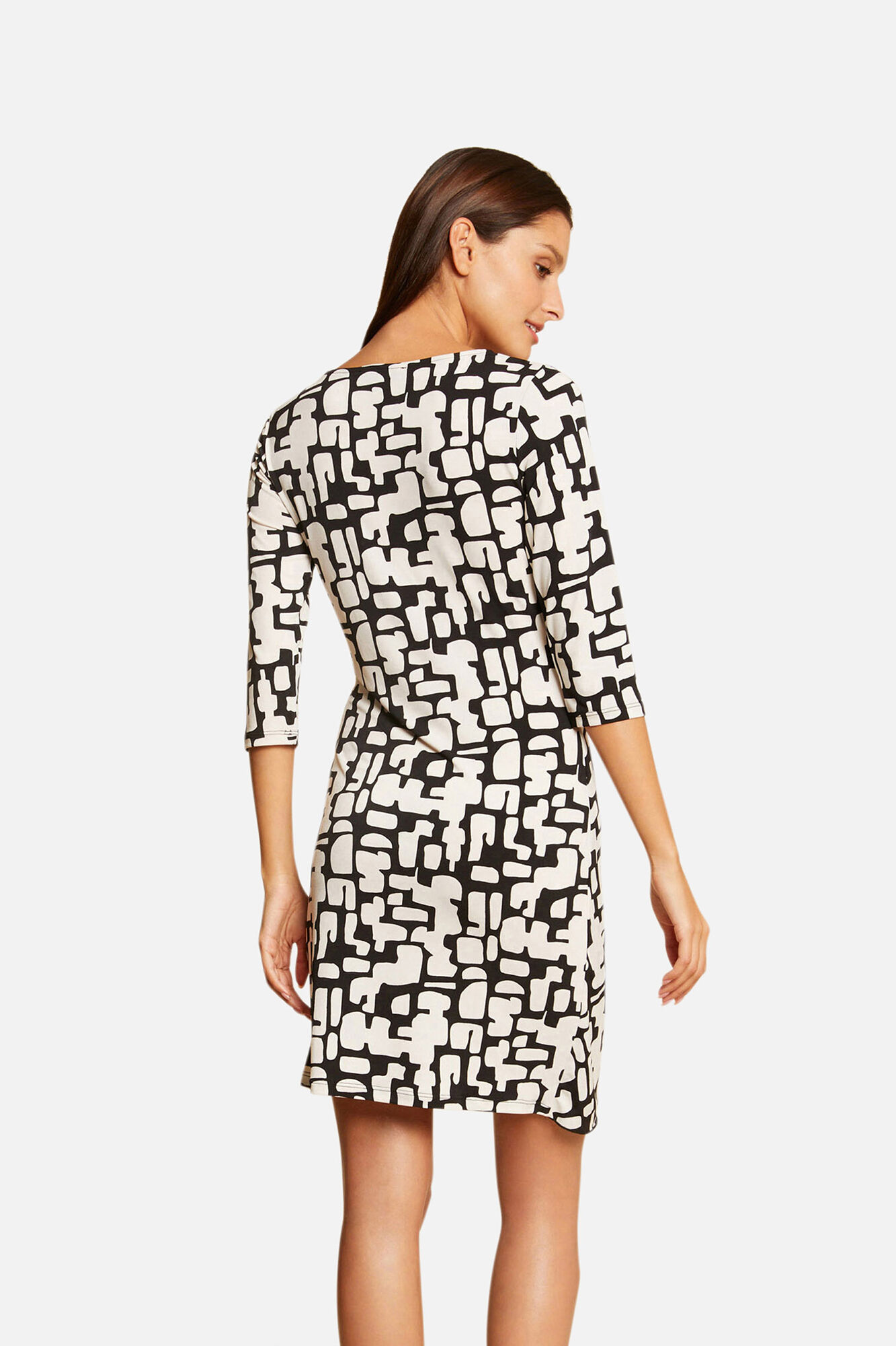 Vestido justo drapeado estampado - Estampa branca