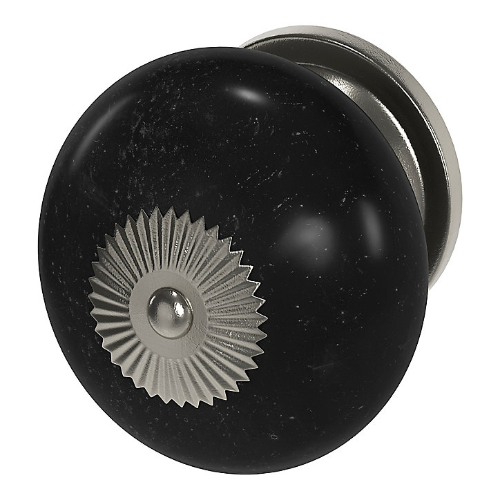 Lot 4 boutons de meuble arrondi Porcelaine Vras GoodHome noir Ø4cm x P.3.8cm