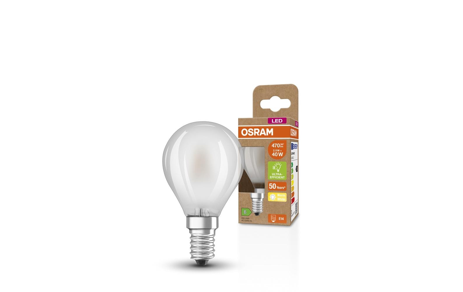 LED CLASSIC P LAMPS ENERGY EFFICIENCY B 2.5W, E14, WarmweissLED-LAMPEN, klassische Miniballform, ENERGIEEFIZIENTKLASSE B