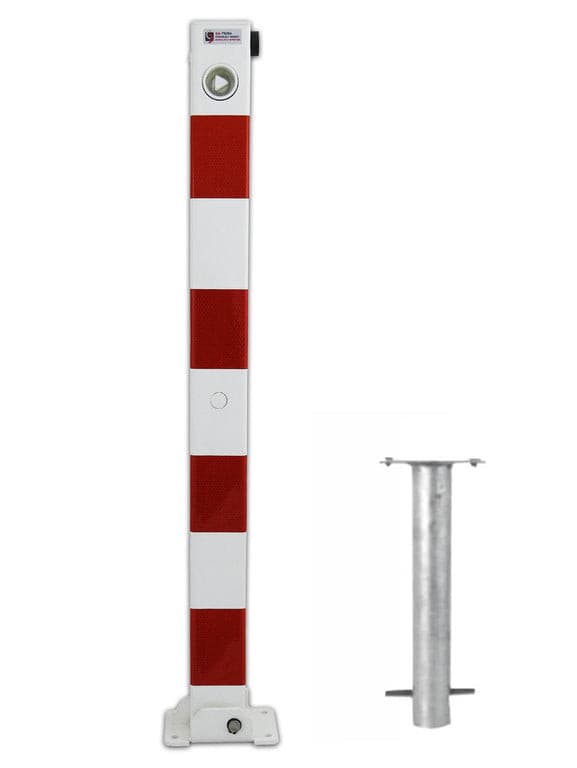 UVV stalen afzetpaal 70x70 mm wit-rood opvouwbaar driehoekig + grondanker
