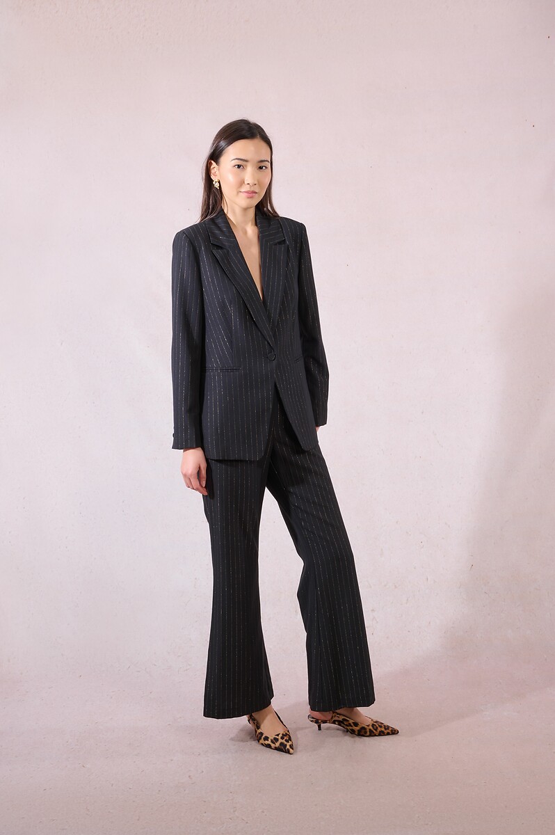 MOLLY BRACKEN<br>Blazer listrado, aberto na parte inferior