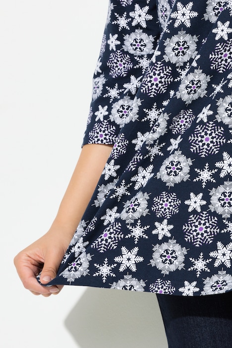 Shirt, Schneeflocken, A-Linie, V-Ausschnitt, 3/4-Arm