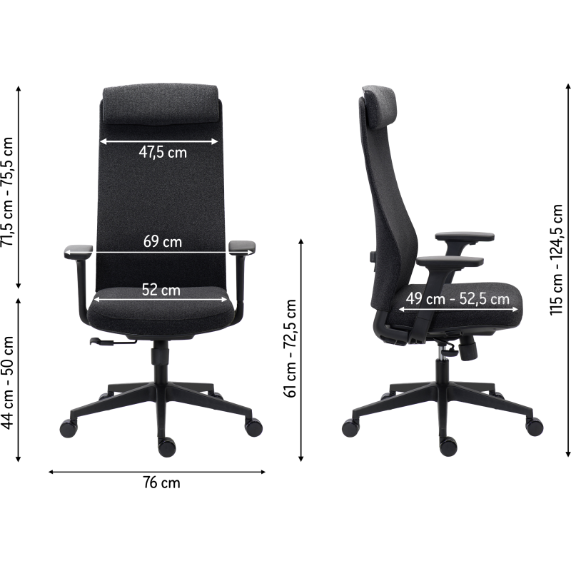 Chaise de bureau MARCEL tissu chiné - accoudoirs 3D, appui-tête, soutien lombaire, mécanisme synchrone réglage profondeur d'assise