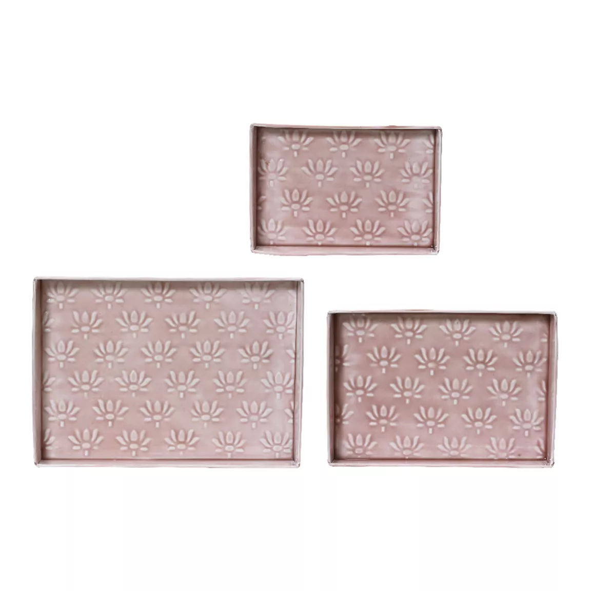 Lot de 3 plateaux décoratifs (34 x 24 cm) Fleurs d'Ésmée Rose pâle