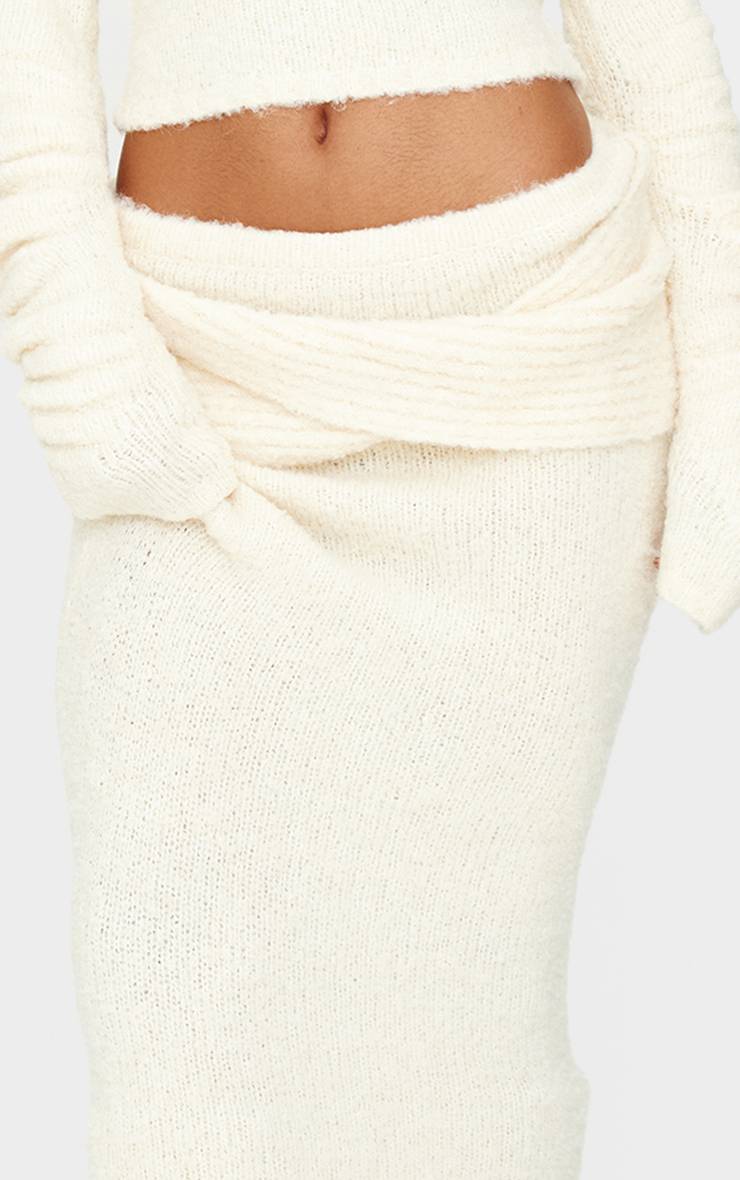 Crème Jupe Maxi En Maille Bouclette Douce À Taille Repliable