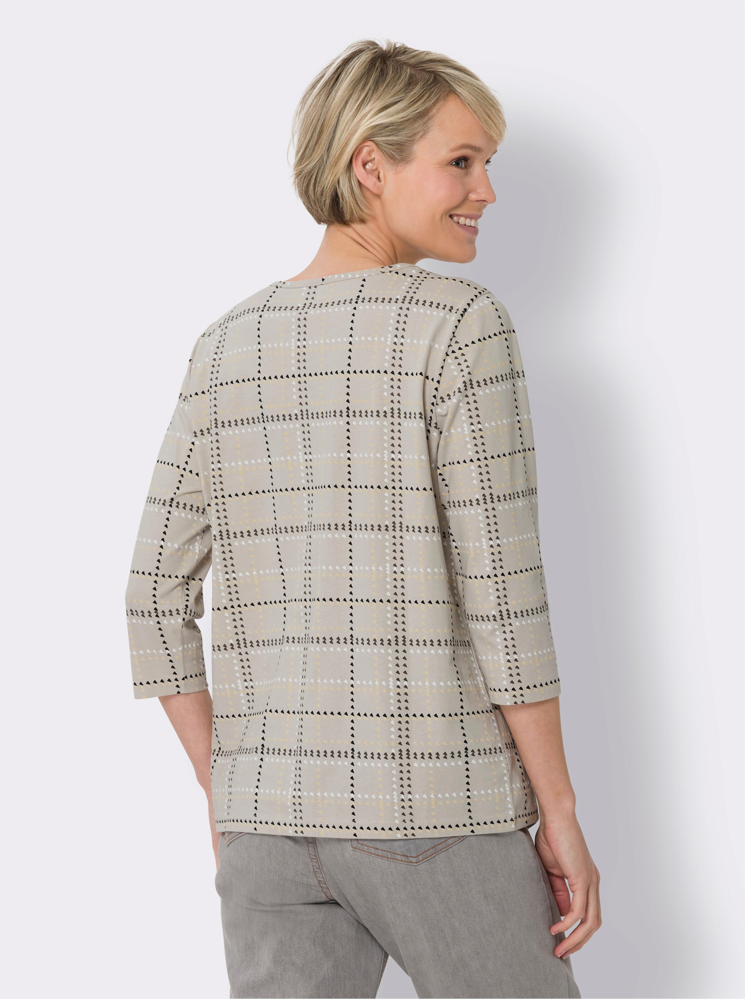 34-Arm-Shirt mit Karo-Muster