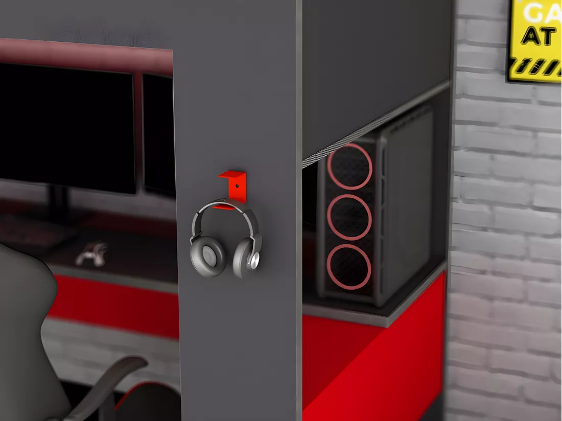Lit mezzanine gamer NOAH avec bureau et rangements intégrés - 90 x 200 cm - Avec LEDs - Anthracite et rouge