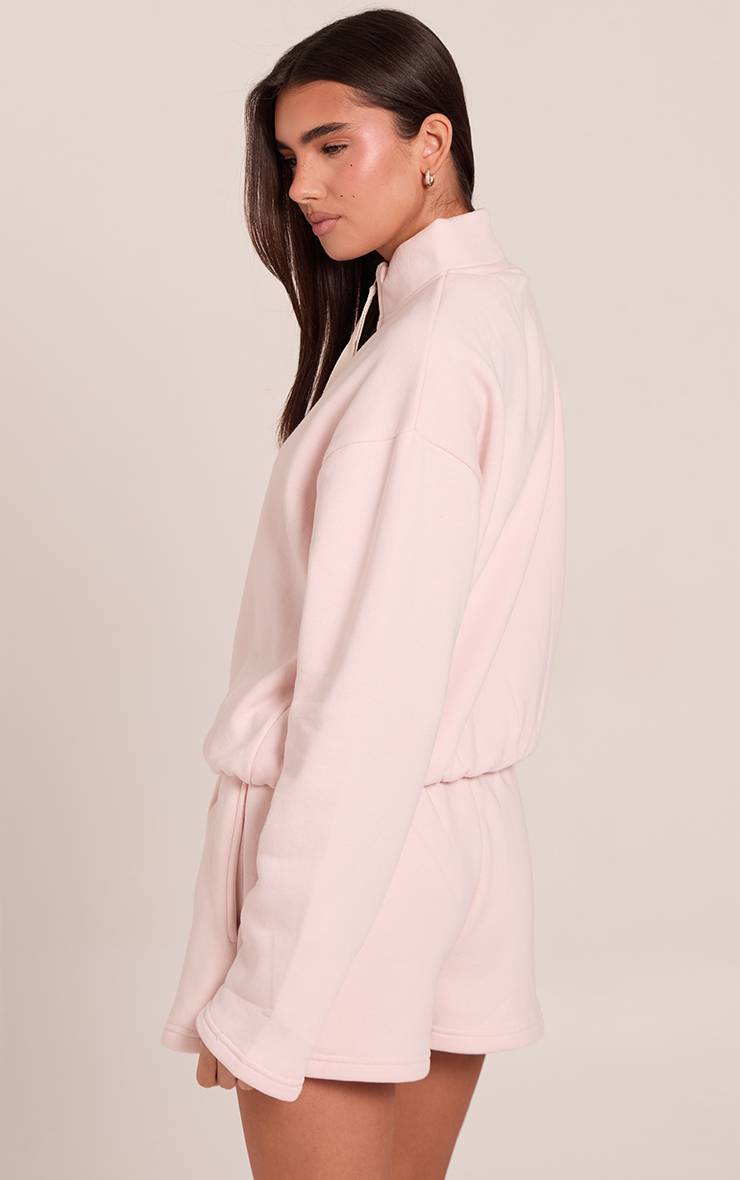 Rose Bébé Sweat-shirt À Col Cheminée Avec Cordon De Serrage Contrasté