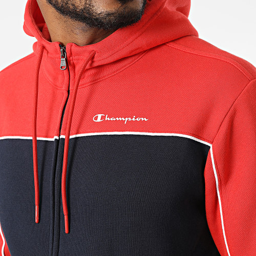 Sweat Zippé Capuche 217851 Bleu Marine Rouge
