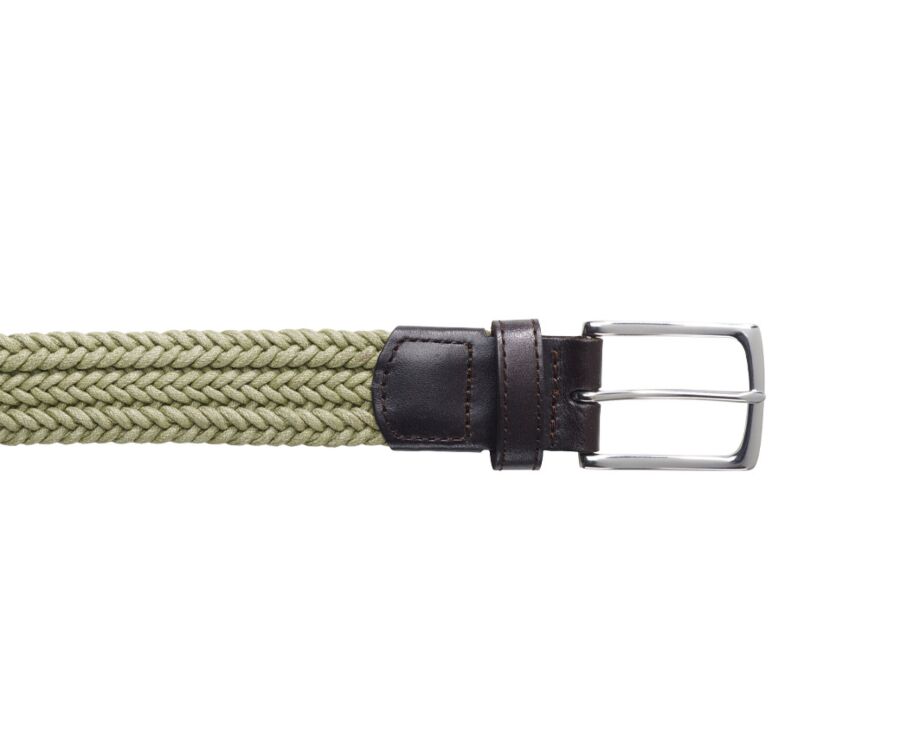Ceinture fine en cuir tressée Kaki Clair pour homme - NORWOOD SILVER