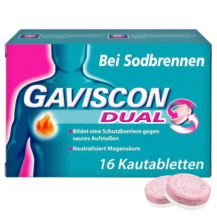 GAVISCON® Dual Kautabletten mit Zweifachwirkung gegen Sodbrennen, 16 St
