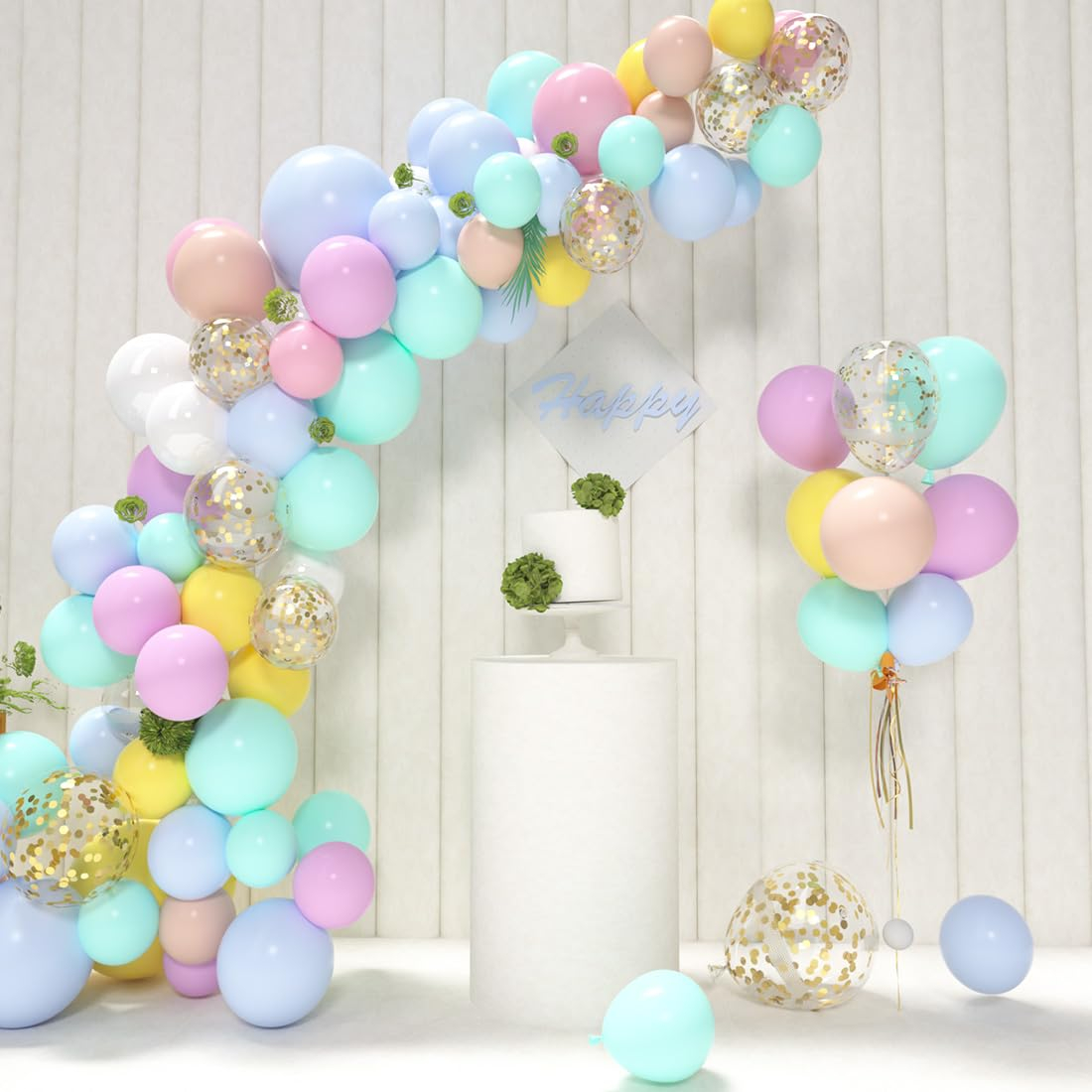 (60er Set) Ø30cm Latex Party Ballons Party Deko Accessoire Luftballons mit Konfetti - Pastell Bunt