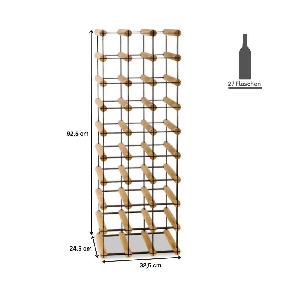 PROREGAL Modulair Wijnrek Vinotega Mod Metaal HxBxD 92,5 x 32,5 x 24,5 cm 3 x 9 Flessen Massief Dennenhout Natuurlijk