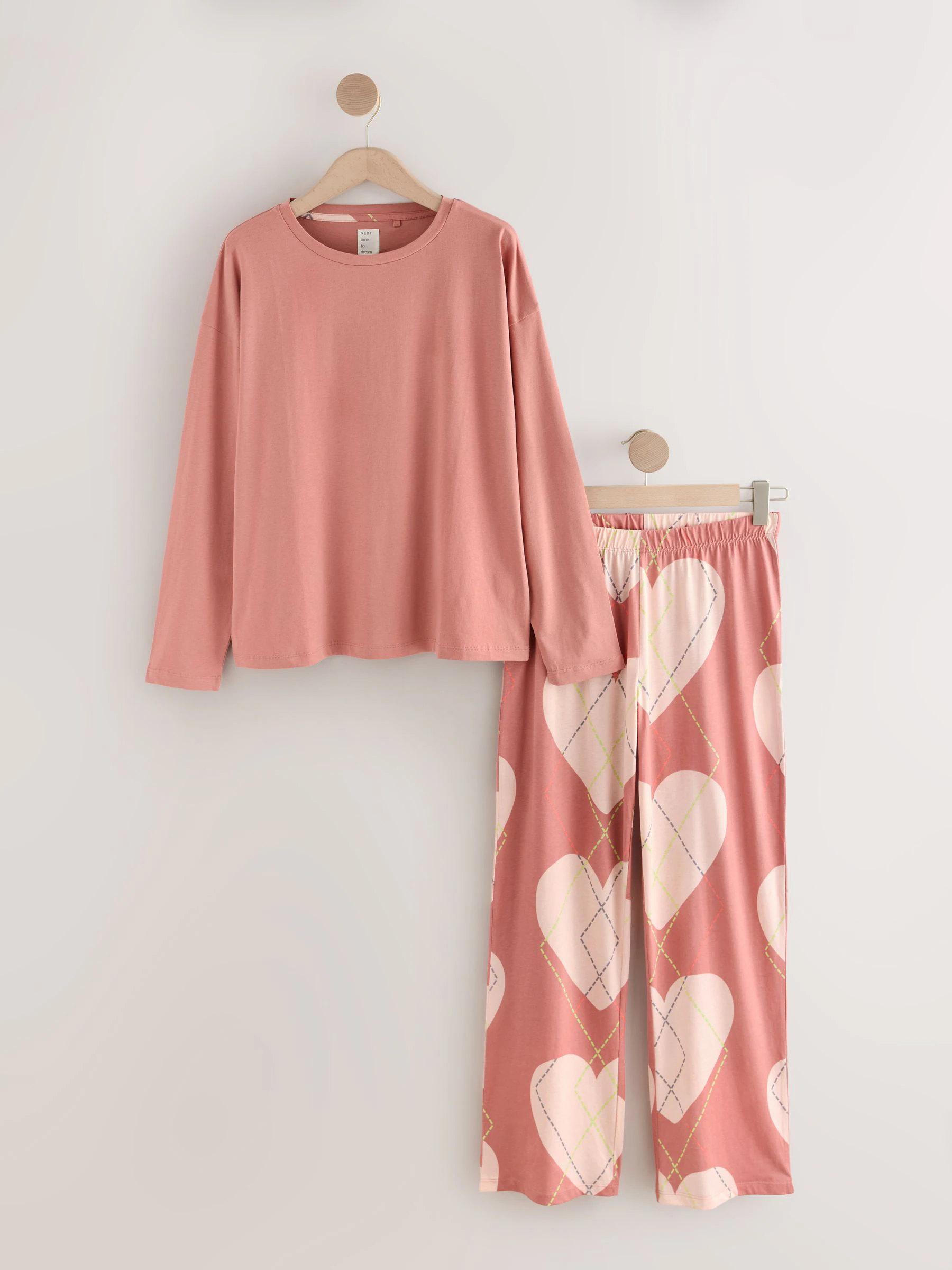 Roze met hartjesprint - Pyjama met lange mouwen