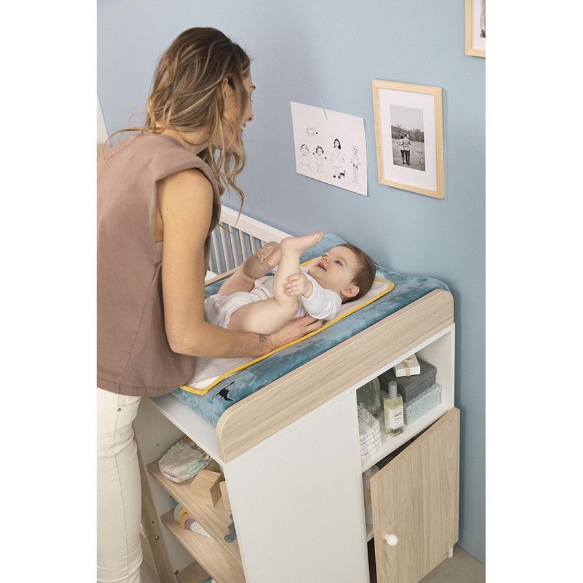 Housse de matelas à langer en polyester Mes amis les dinos - Bleu moyen