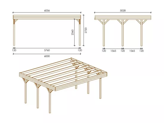 Carport, abri de voiture 6,06x5,03 m - 30,48 m2 - CAR5 - ALTANKA