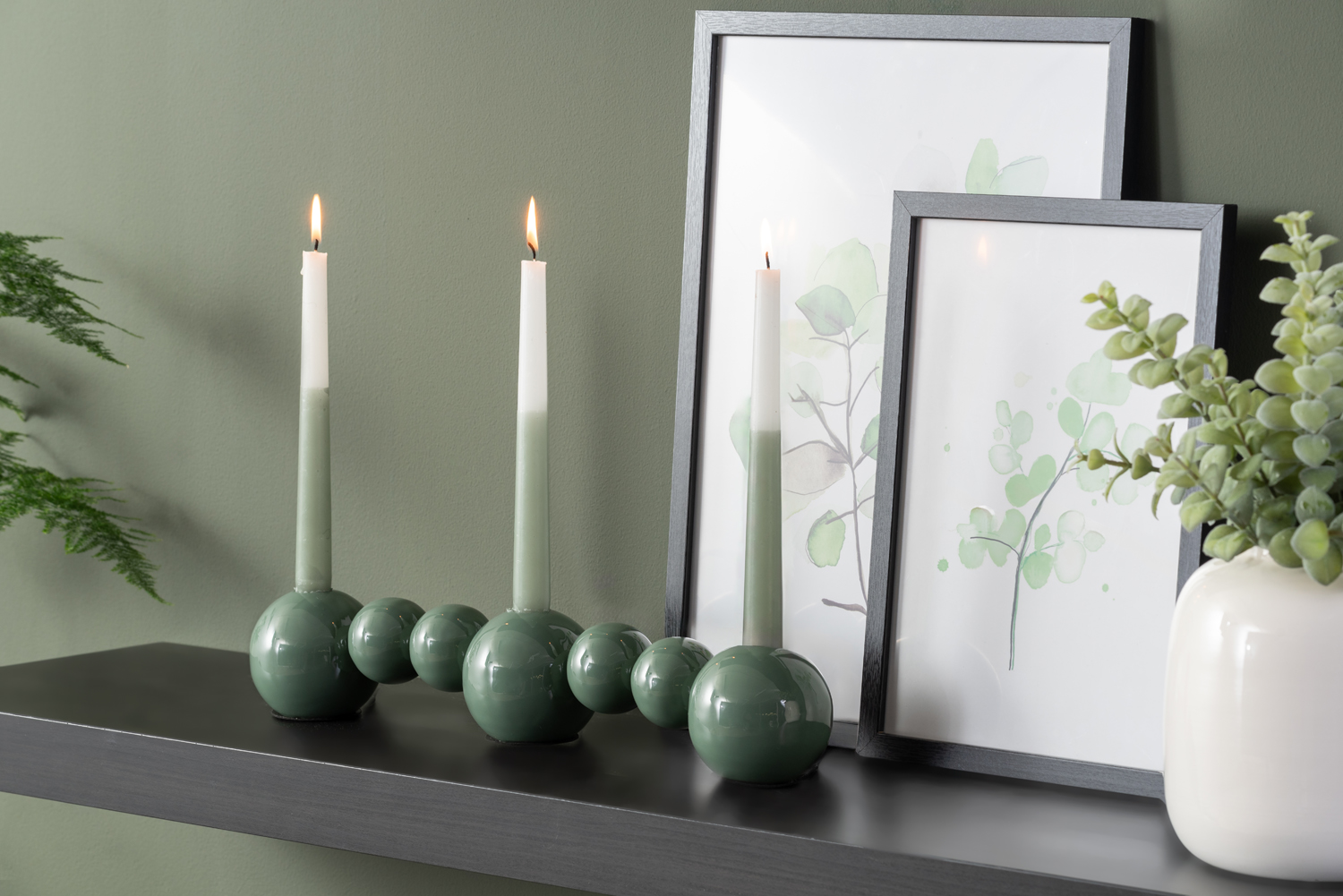Candle holder Bubbles straight enamel jungle green