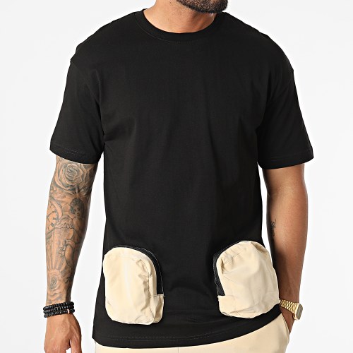 Ensemble Tee Shirt Poche Et Pantalon Jogging F22-910T Noir Beige