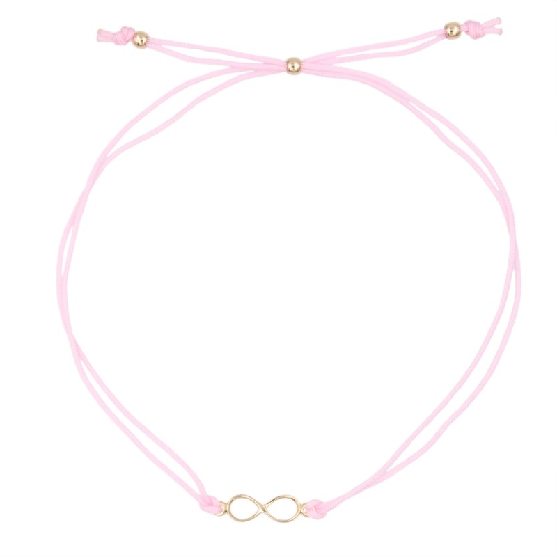 Bracelet Infini Or Jaune - Cordon Rose - Femme ou Enfant