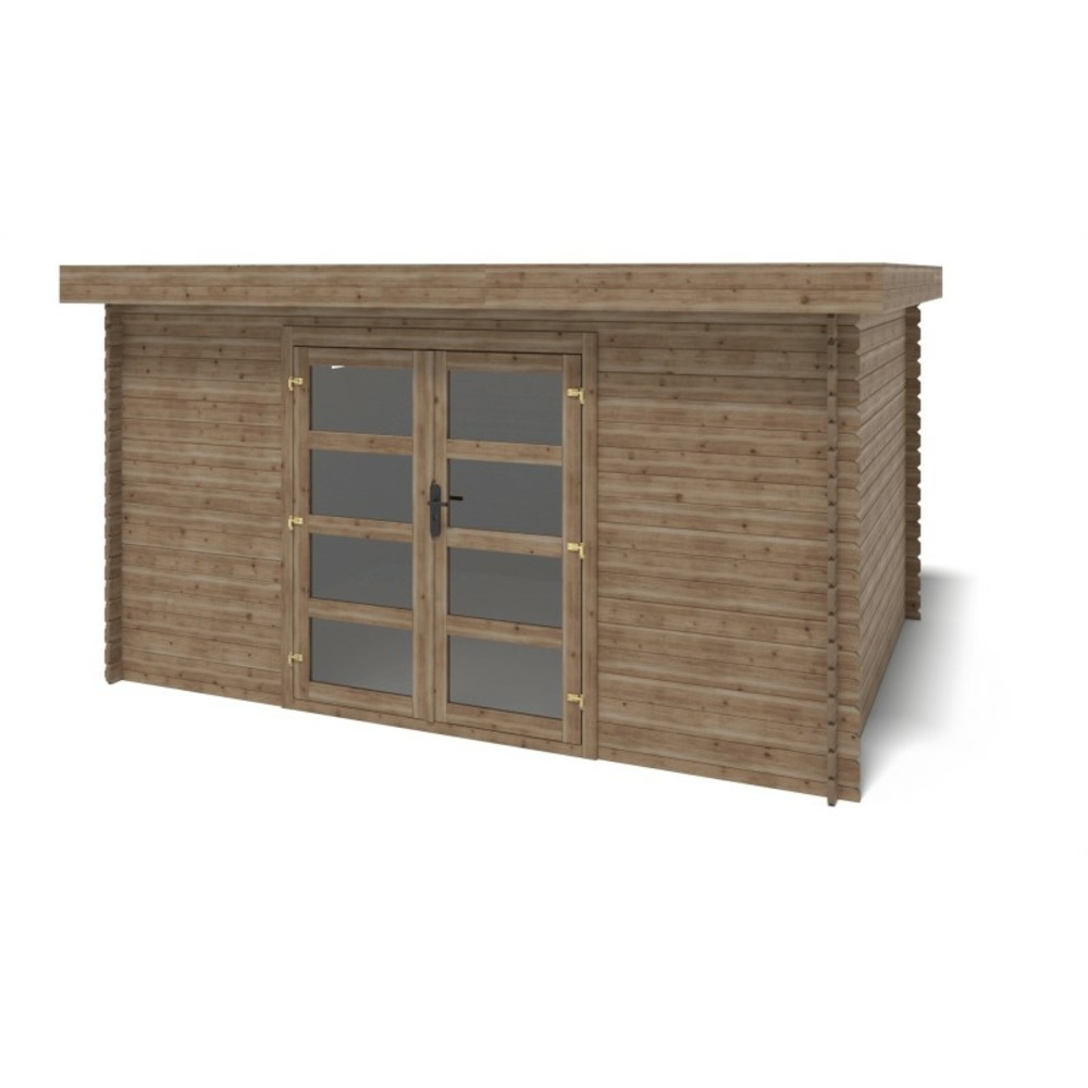 Abri de jardin en bois - 12m2 - 8x3m - traité - ep. 28mm - couleur: marron