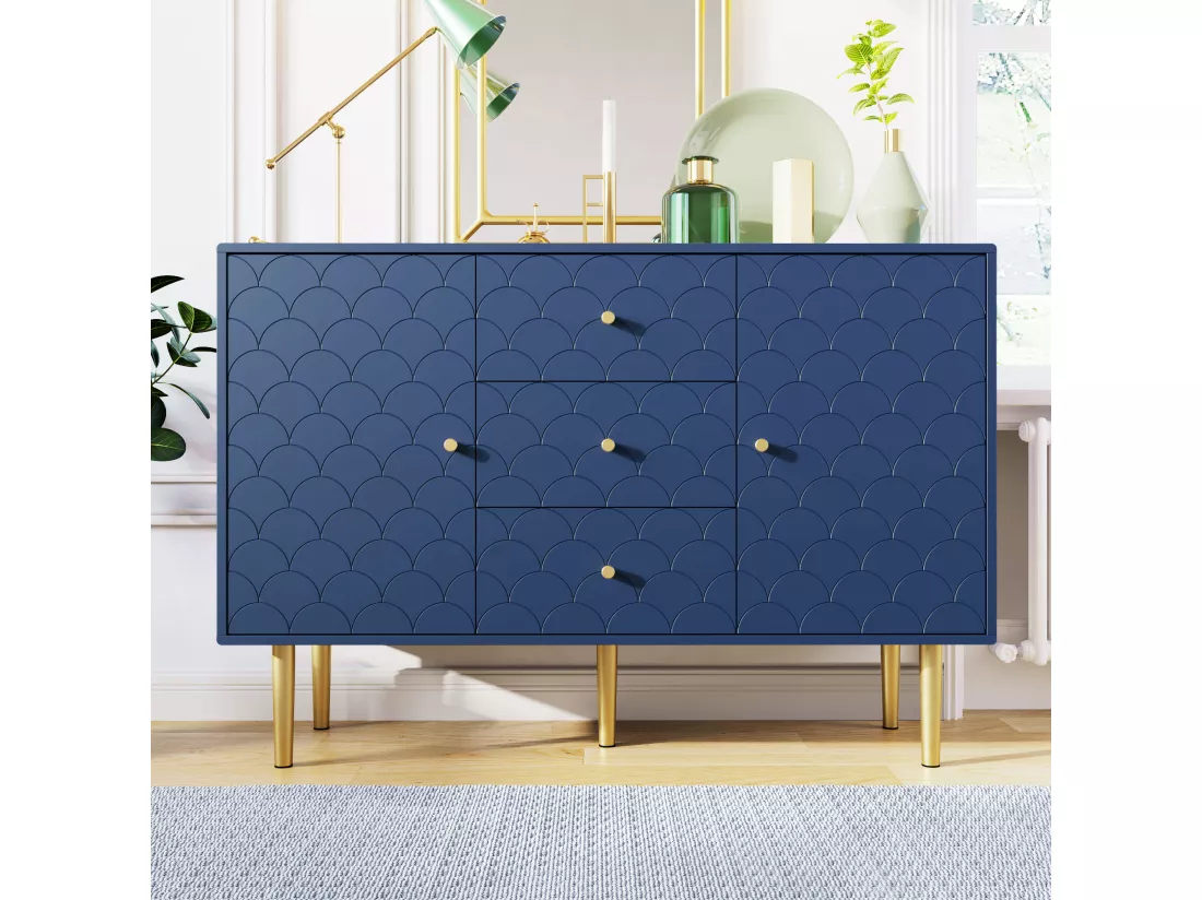 Buffet avec 2 portes et 3 tiroirs, bleu marine - h82/l120/p40 cm