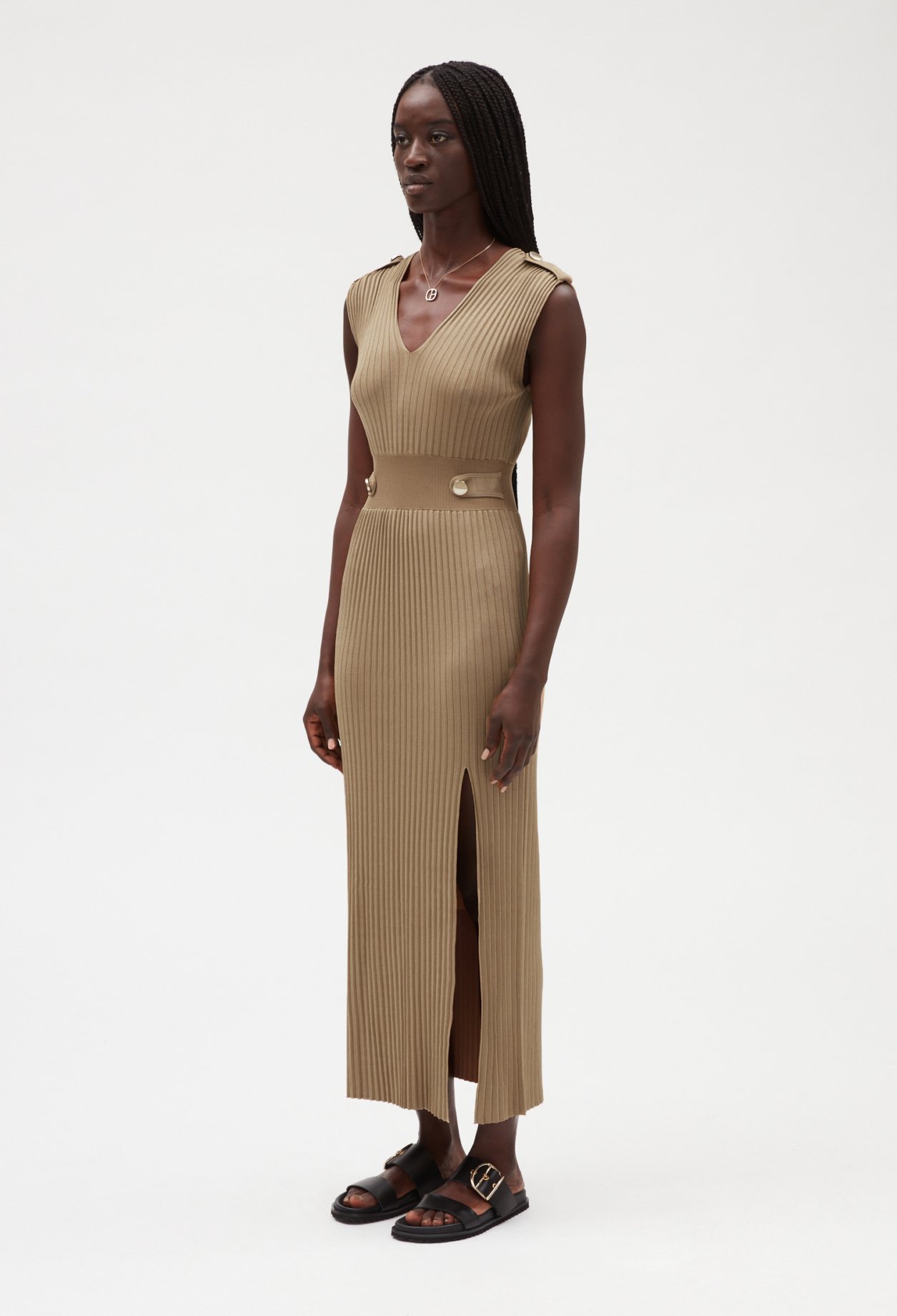 Robe longue maille beige