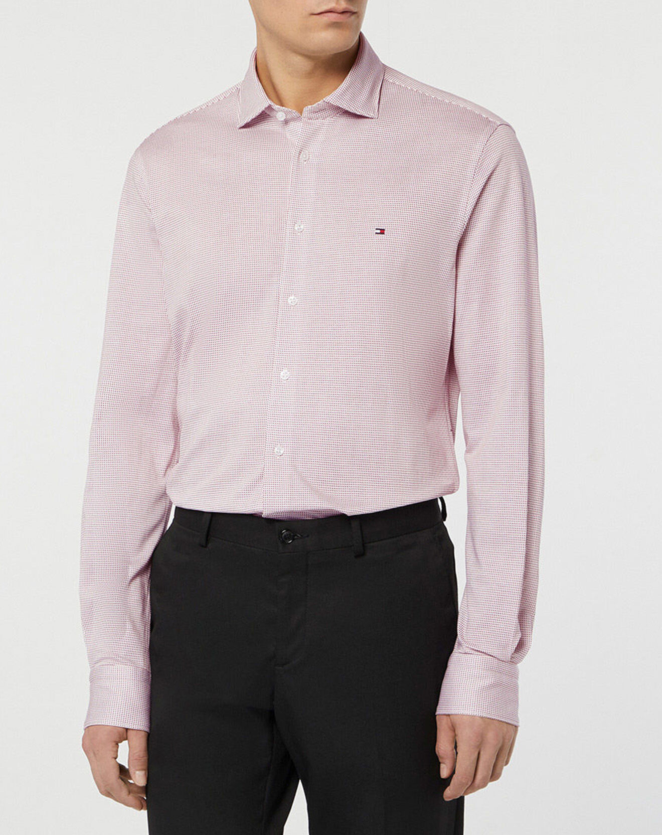 Tommy Hilfiger Chemise Slim 100% Coton Bio Grid Knitted imprimé fantaisie rouge/blanc