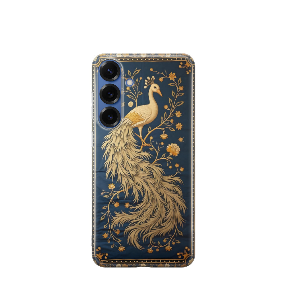 Samsung Galaxy S25 Plus Gummi Hülle Goldener Pfau des Orients - Blau