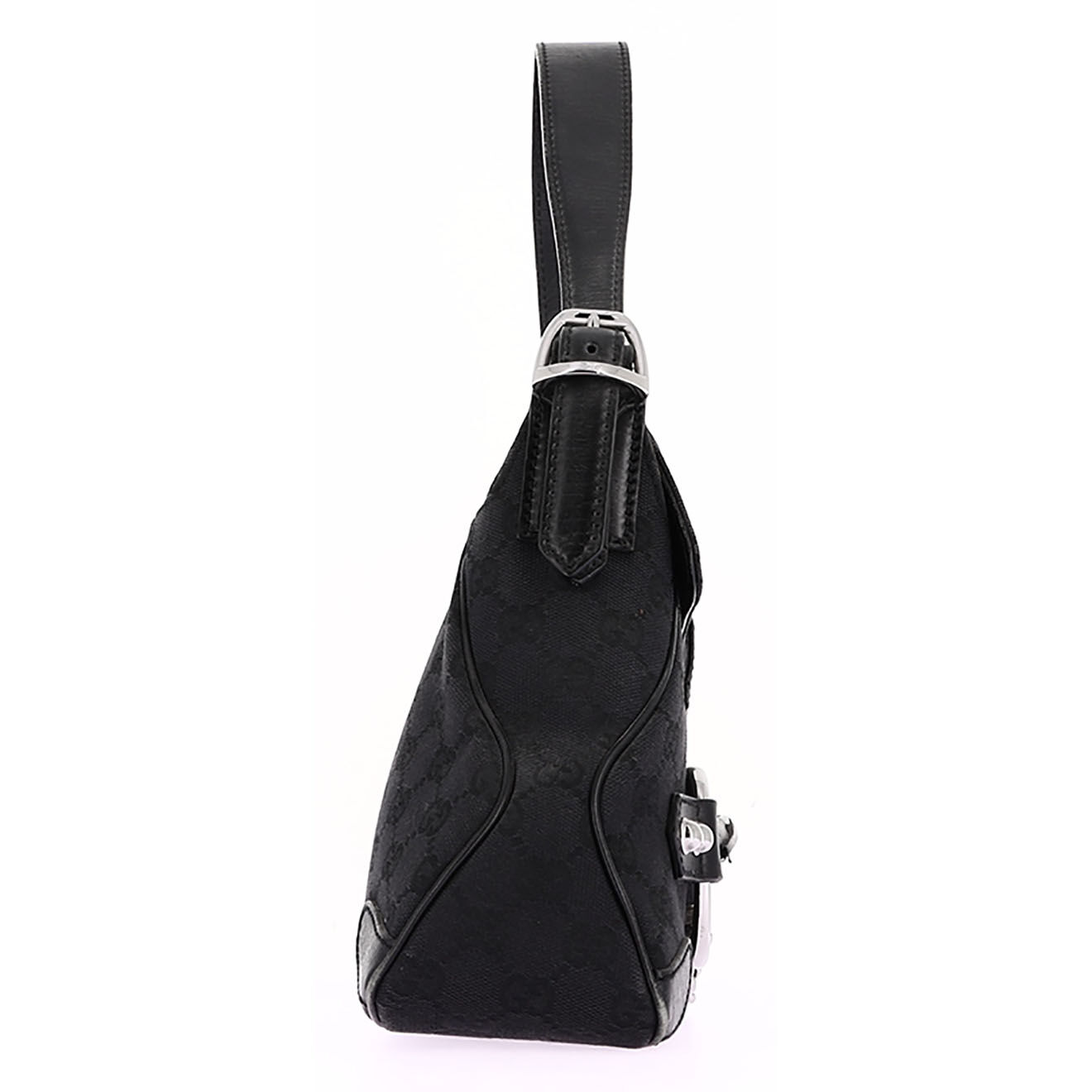 Gucci Sac porté épaule Horsebit 1955 en Toile Monogramme & Cuir noir - Très bon état - L.31 cm