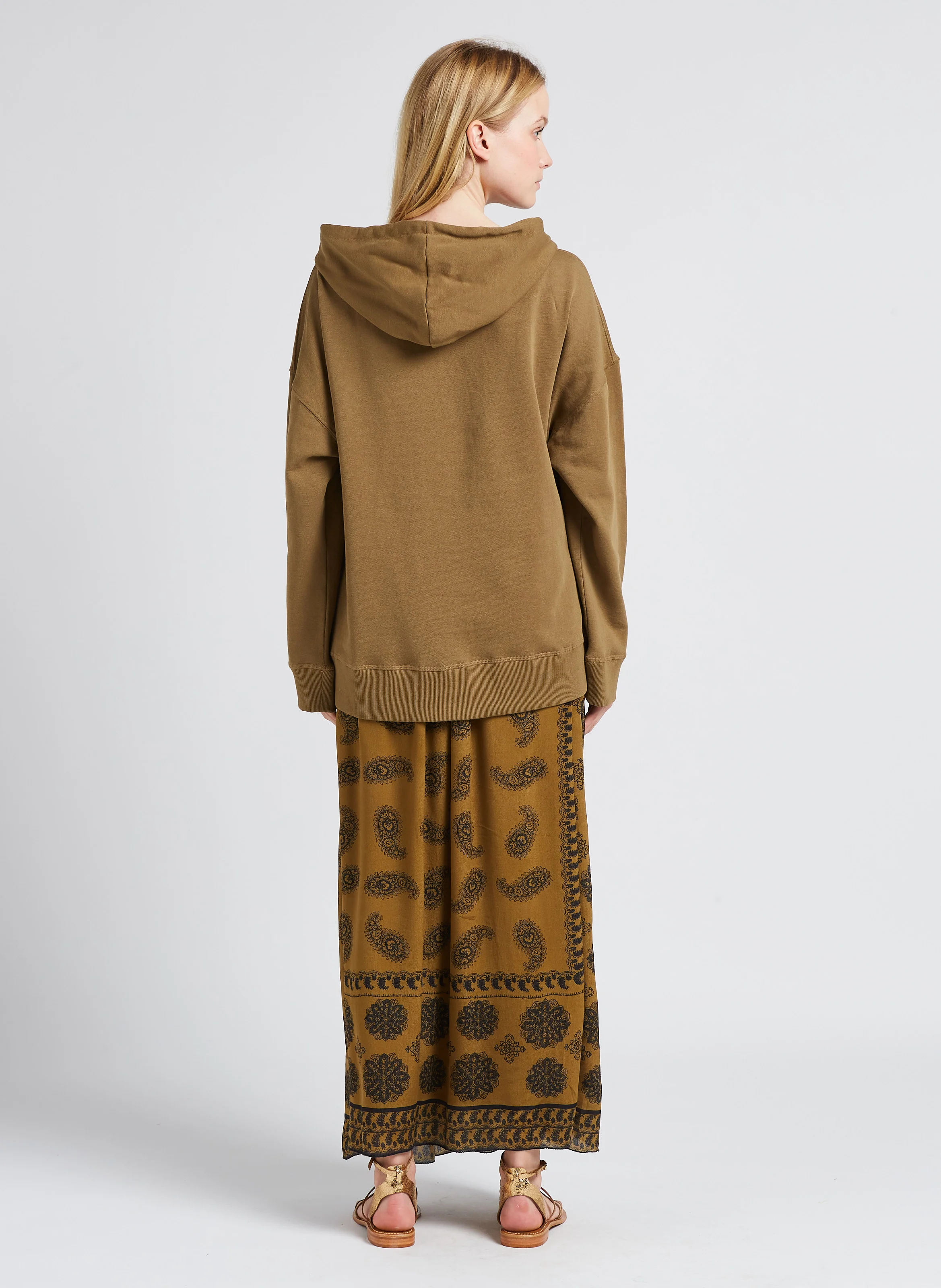 DIMANCHE - Sweat à capuche sérigraphié en coton Swildens x Peanuts| Kaki