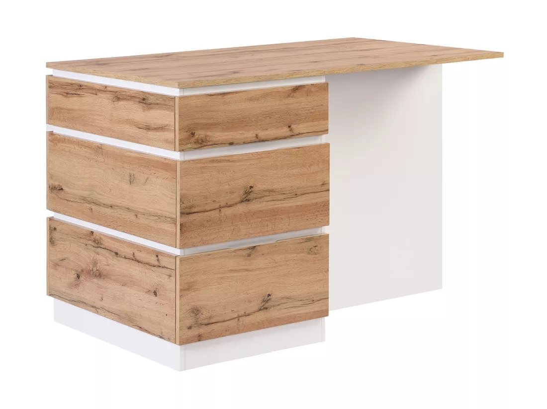 Ilot central de cuisine avec 6 tiroirs et 4 niches en MDF - Naturel clair et Blanc - POMARELA