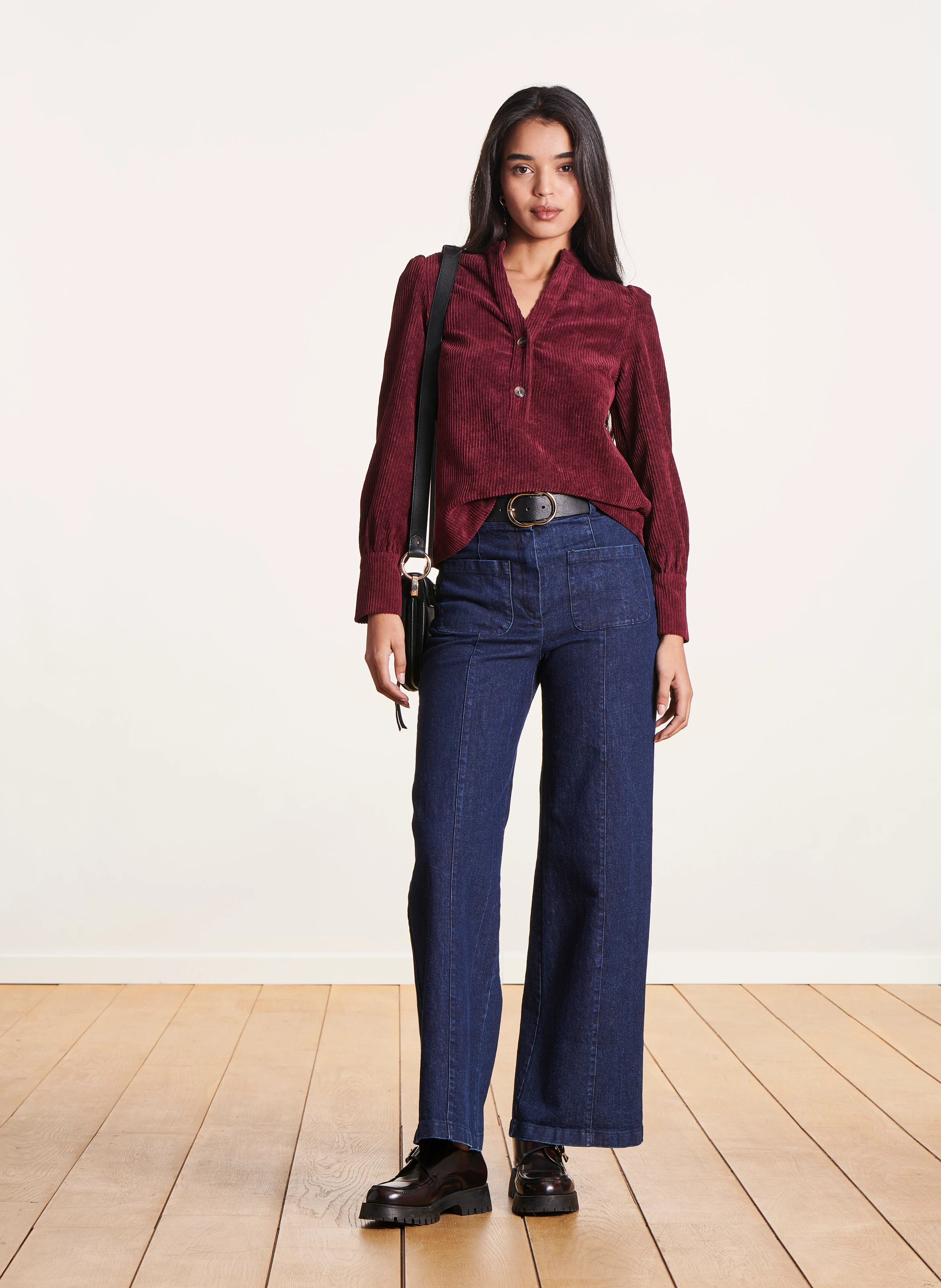 Chemise col tunisien| Marron