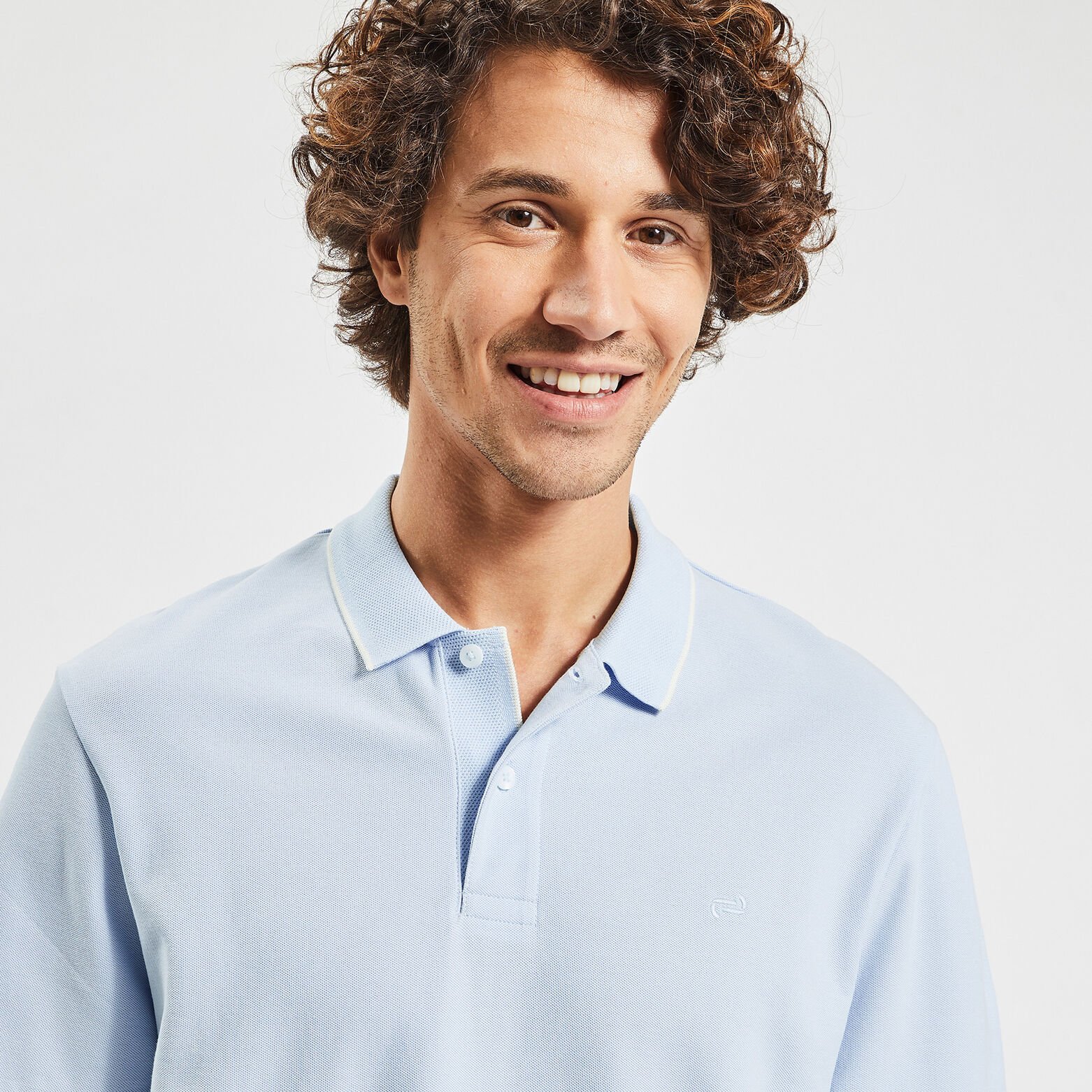 Polo manches courtes uni coton piqué Bleu clair