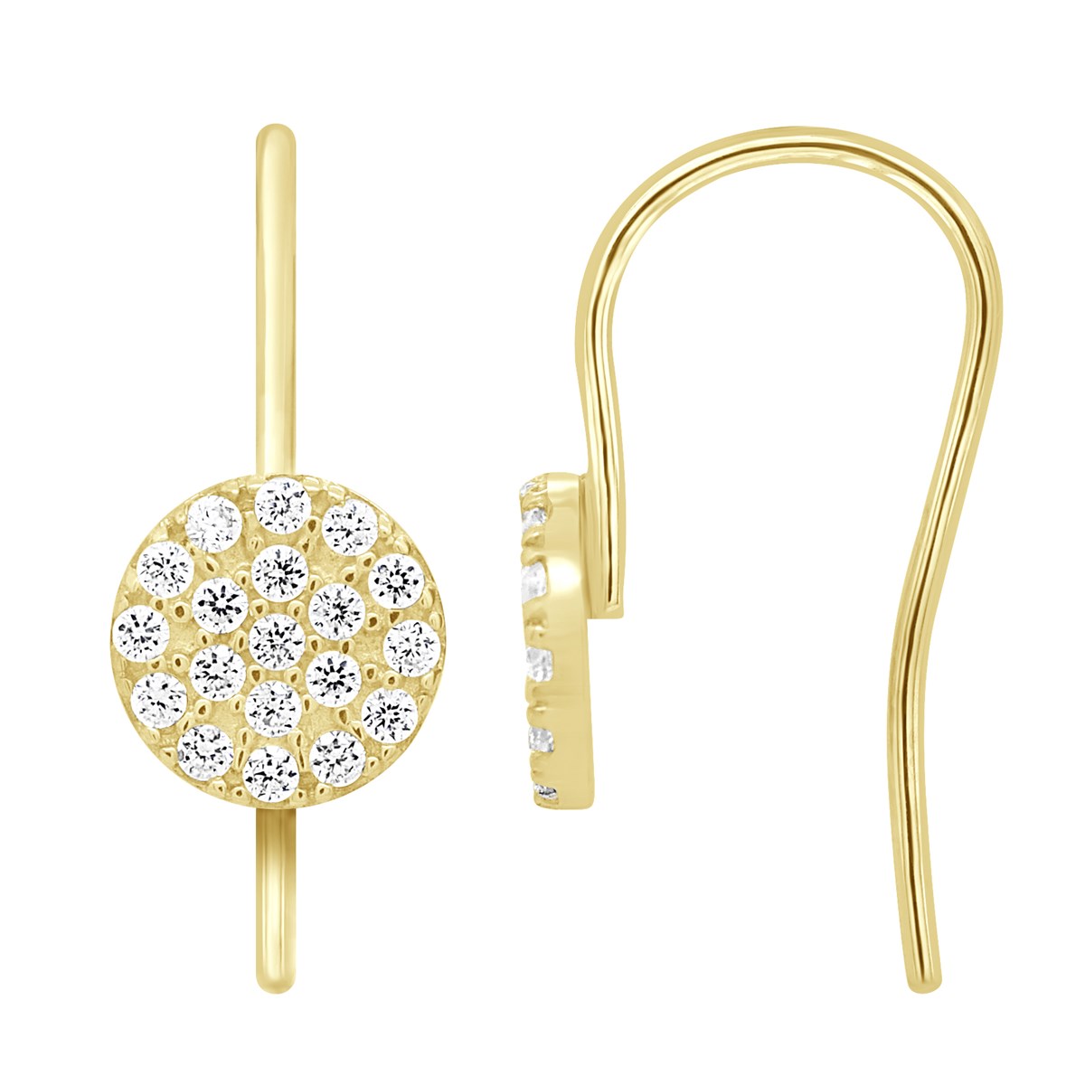 Boucles D'Oreilles Pendantes - Cercle entièrement Serti d'Oxydes de Zirconium - Or Jaune