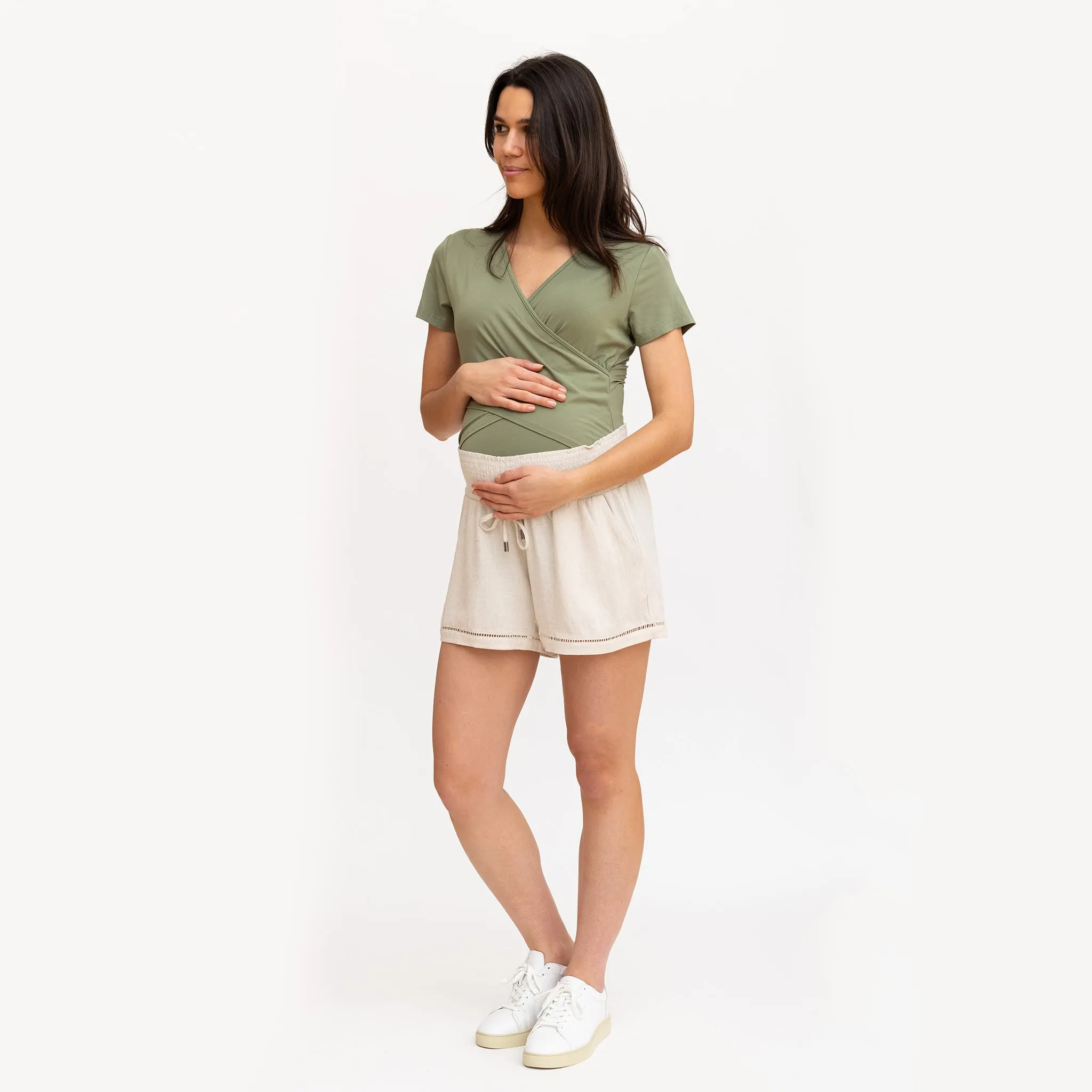 Bella Maternité Short Mélange Lin Beige