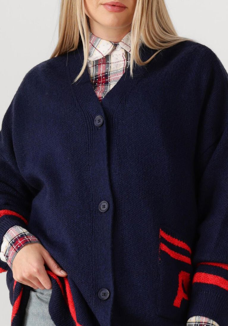 donkerblauwe alix the label vest ladies knitted fluffy knit cardigan