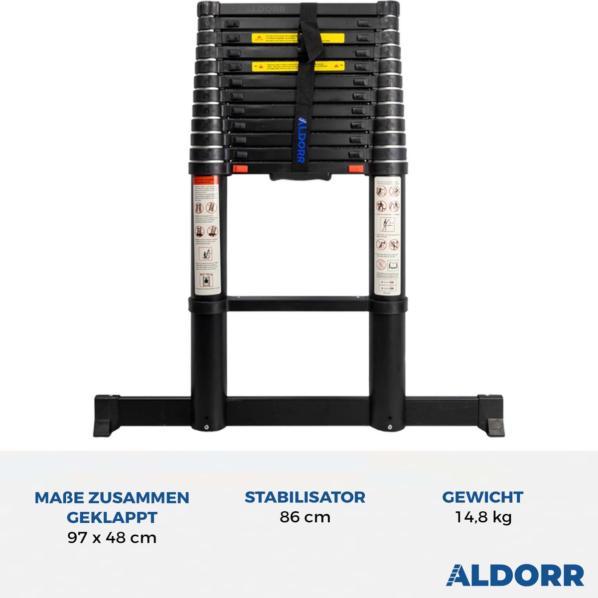 ALDORR Professional - Telescopische ladder van 3,80 m - Multifunctionele ladder - Draagvermogen tot 150 kg - Soft-Close-systeem