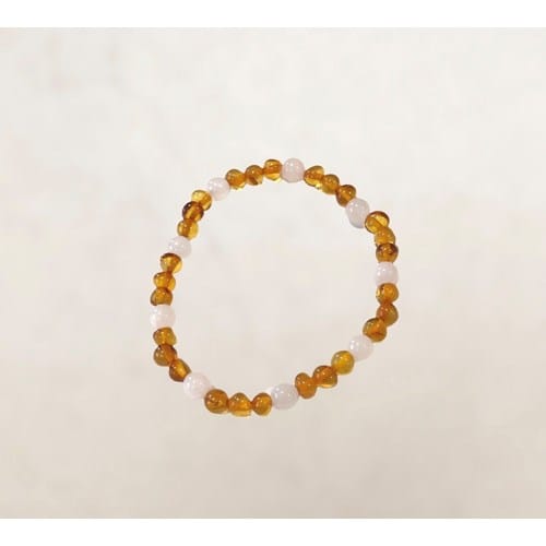 Bracelet ambre et quartz rose