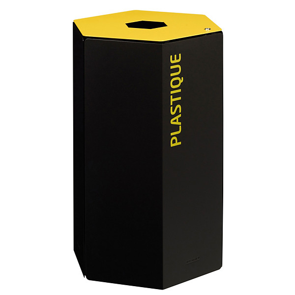 ROSSIGNOL Corbeille de tri selectif 50 L - avec serrure - hexatri - tri plastique - gris manganese / jaune colza