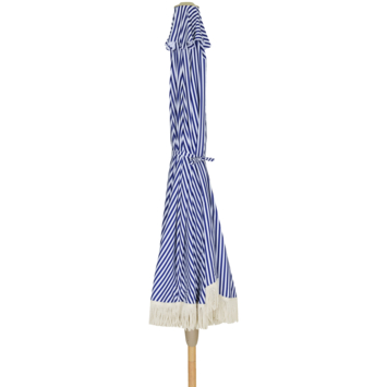 Parasol strand blauw/wit streep met franjes Ø 250 cm