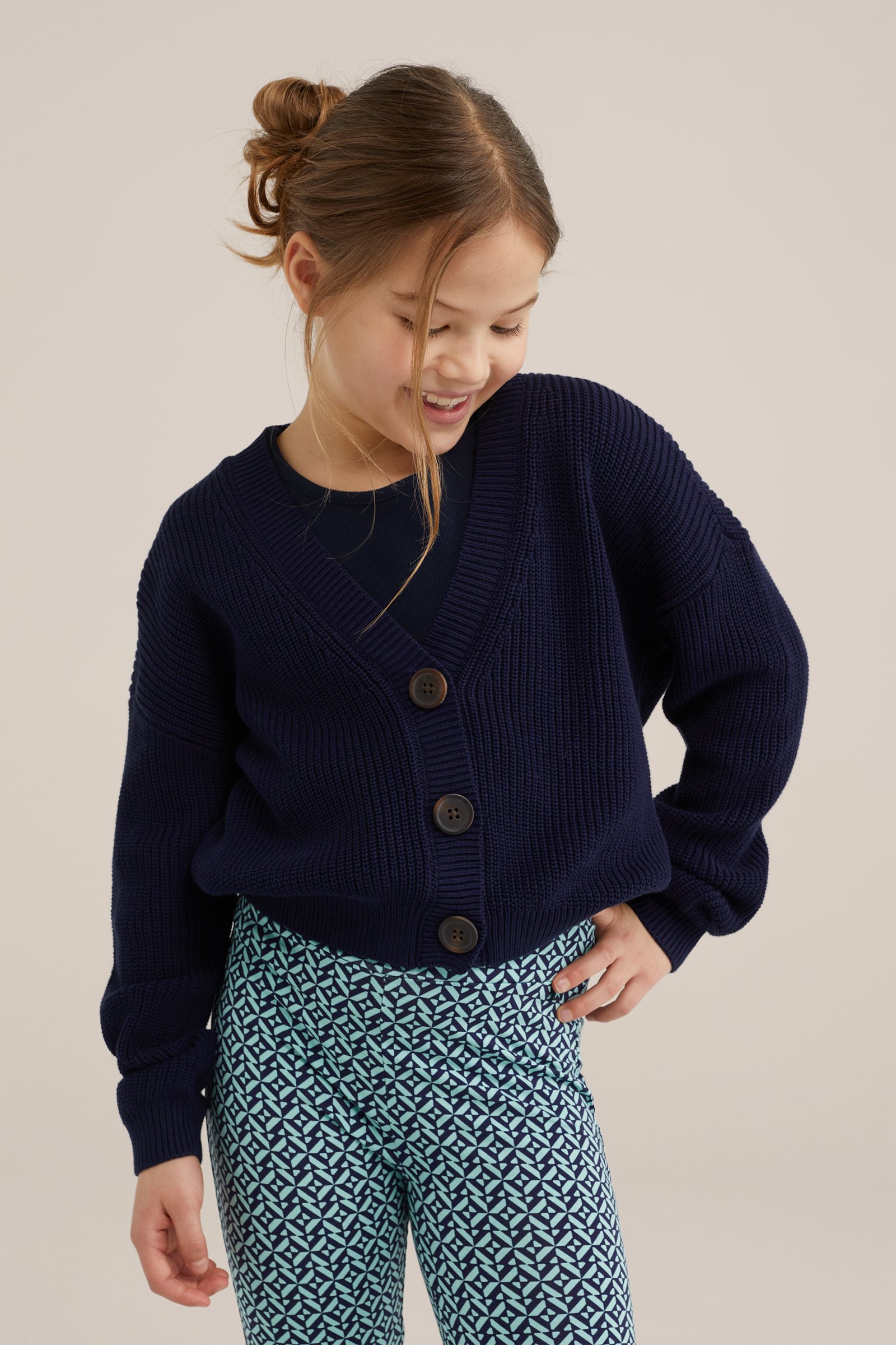 Meisjes fijngebreid vest WE Fashion Donkerblauw